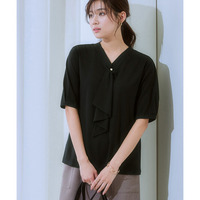 ブラウス見えシルケットポンチフリルタイVネック５分袖トップス 大きいサイズ