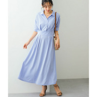 カットソー素材スキッパーウエスト切替ワンピース 大きいサイズ