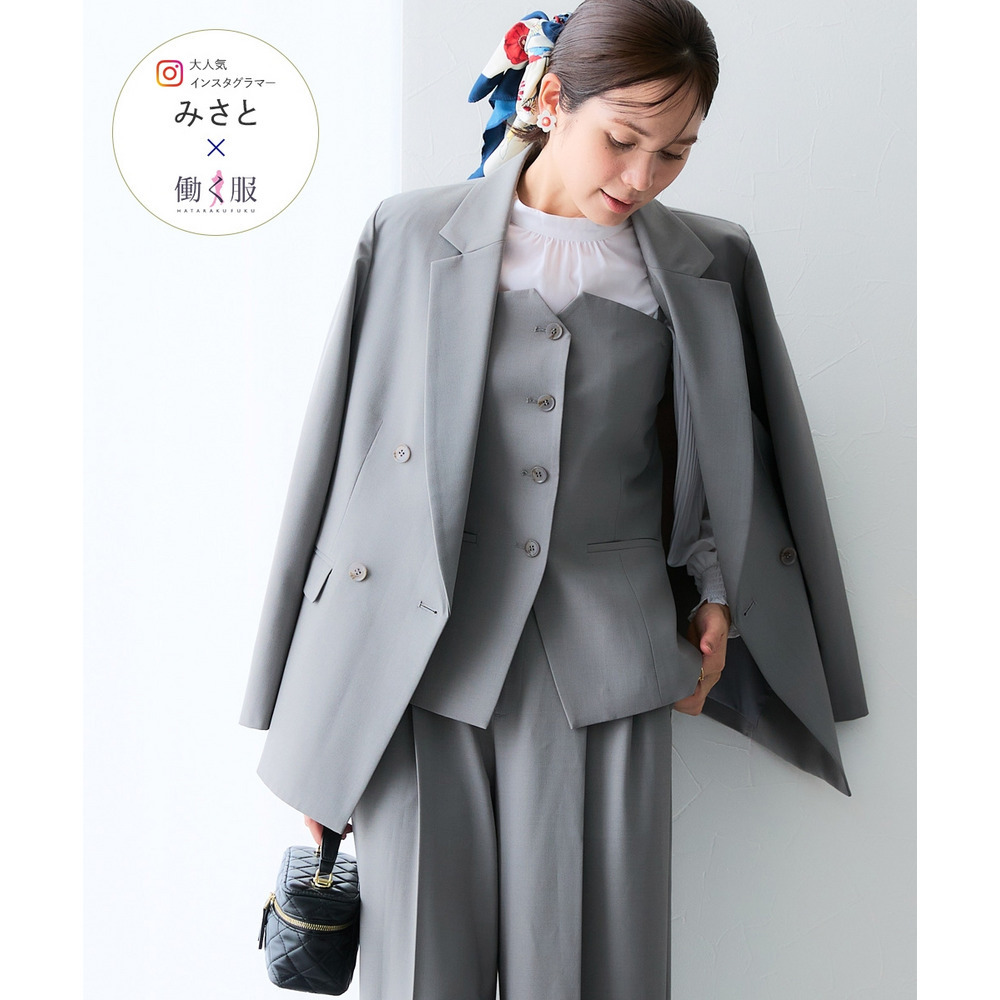 【みさとさんコラボ】ダブルブレストテーラードジャケット(しわになりにくい・UVカット) 大きいサイズ1