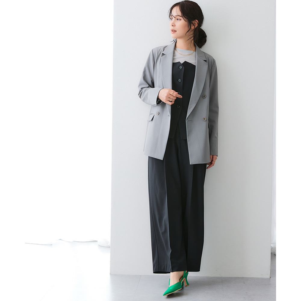 【みさとさんコラボ】ダブルブレストテーラードジャケット(しわになりにくい・UVカット) 大きいサイズ14