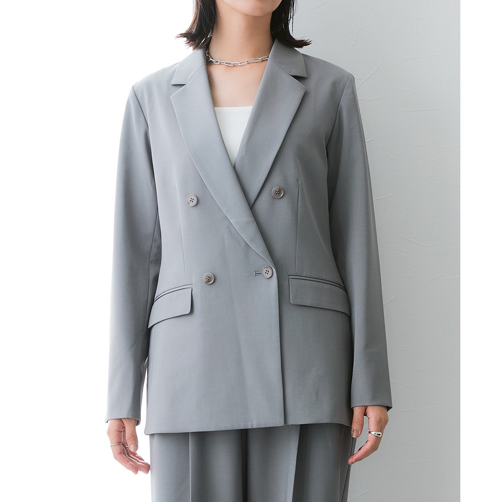 【みさとさんコラボ】ダブルブレストテーラードジャケット(しわになりにくい・UVカット) 大きいサイズ19