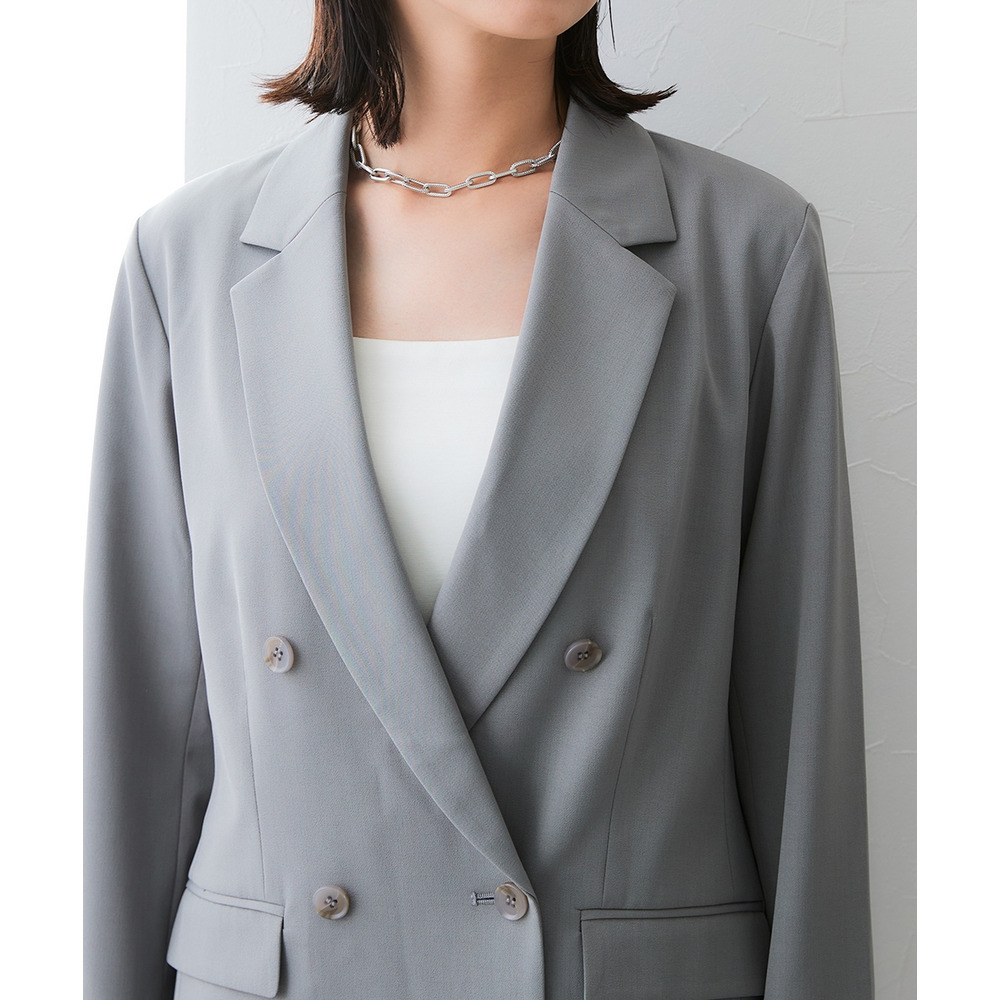 【みさとさんコラボ】ダブルブレストテーラードジャケット(しわになりにくい・UVカット) 大きいサイズ22