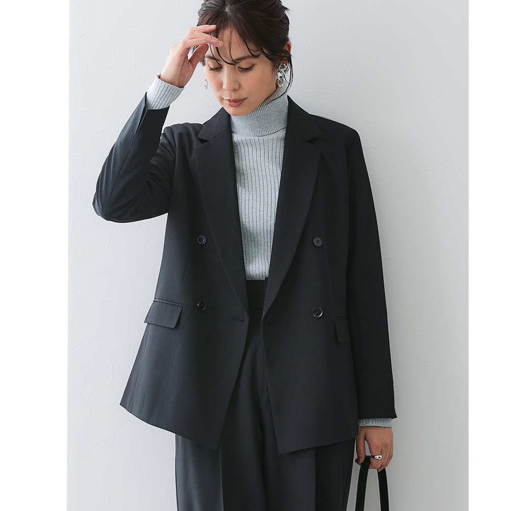 【みさとさんコラボ】ダブルブレストテーラードジャケット(しわになりにくい・UVカット) 大きいサイズ1