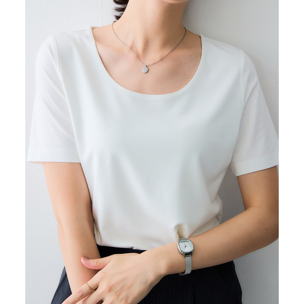 (選べる2タイプ)透け対策シルケット加工ダブルフロント半袖トップス 大きいサイズ30