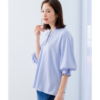 カットソー素材メタルボタンタックスリーブシャツ 大きいサイズ