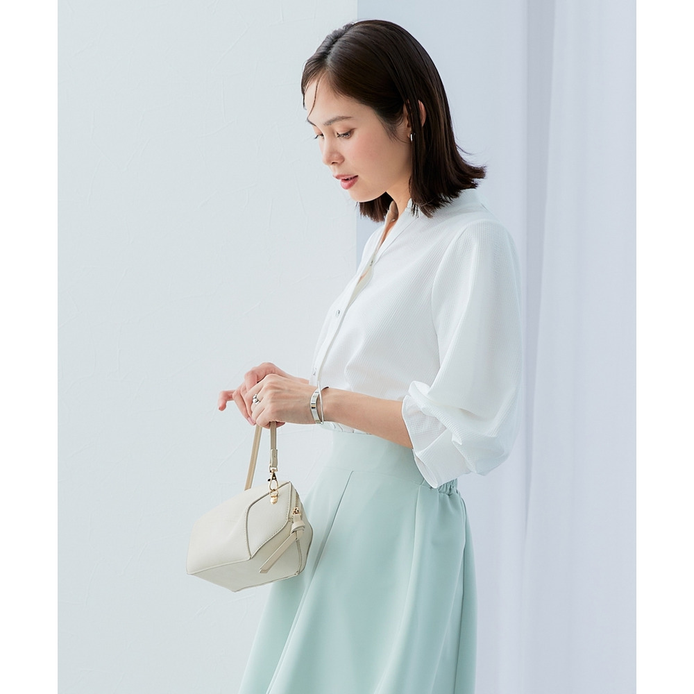 カットソー素材メタルボタンタックスリーブシャツ 大きいサイズ14