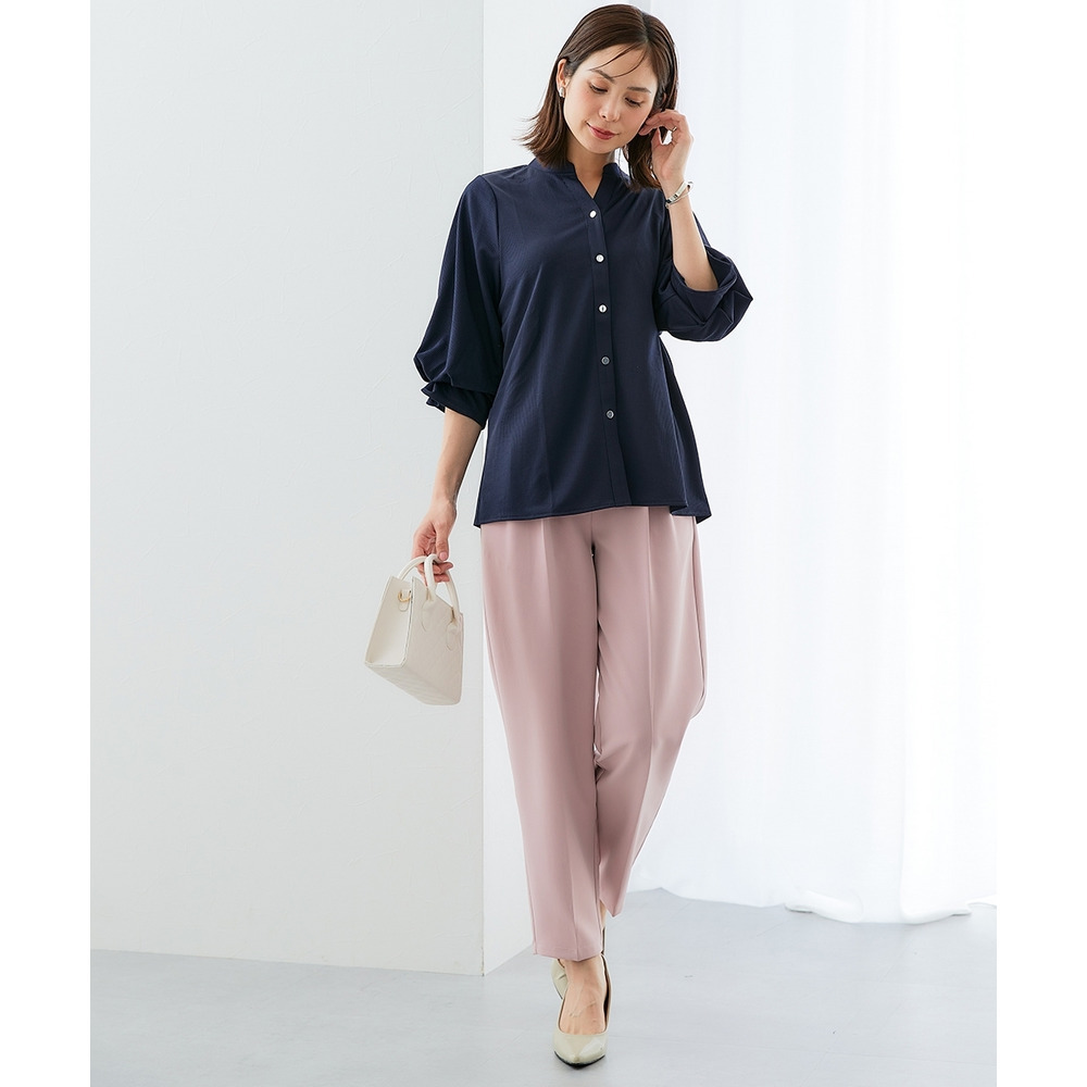 カットソー素材メタルボタンタックスリーブシャツ 大きいサイズ15