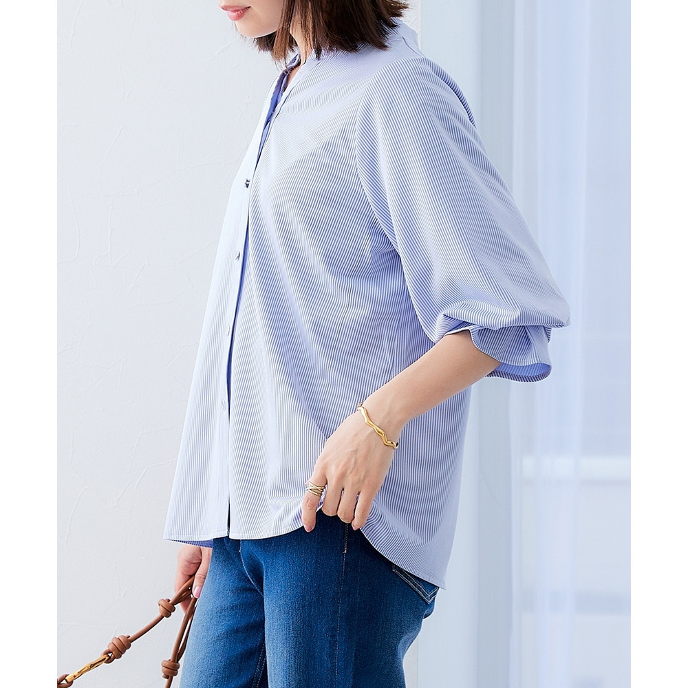 カットソー素材メタルボタンタックスリーブシャツ 大きいサイズ18