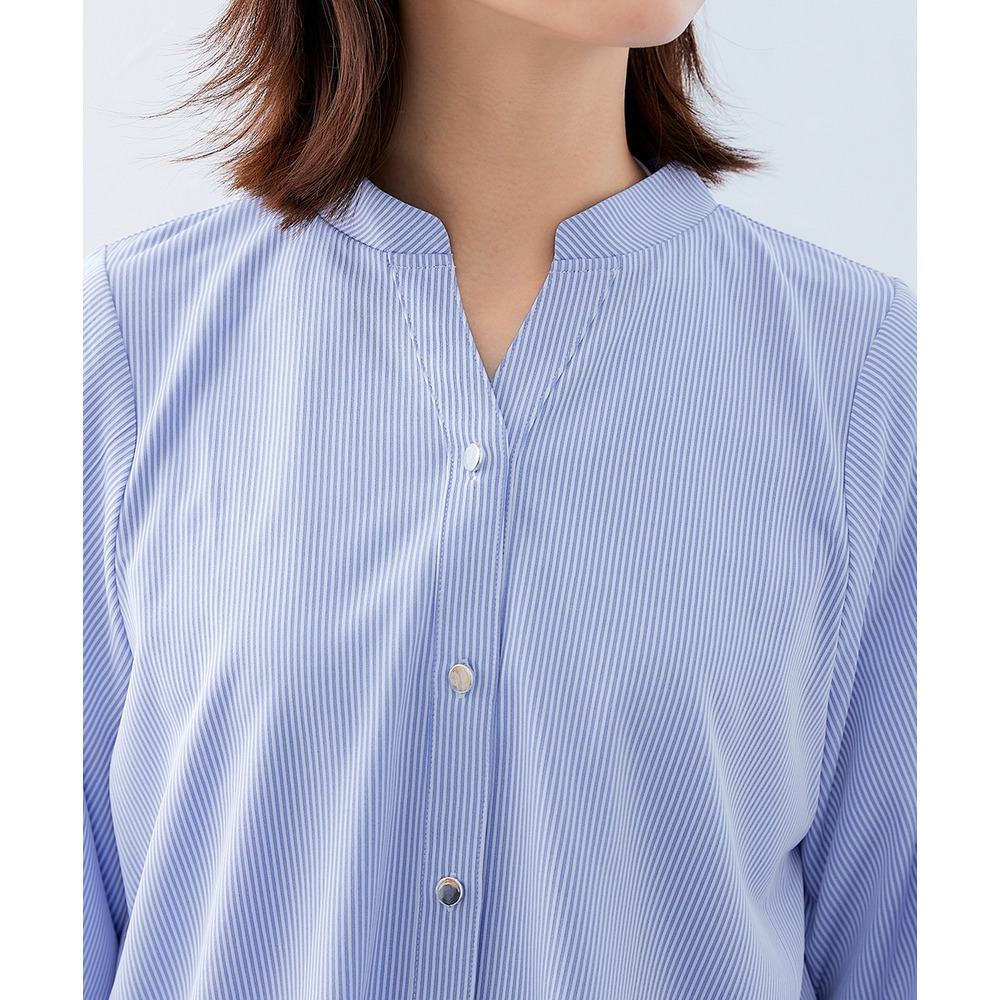 カットソー素材メタルボタンタックスリーブシャツ 大きいサイズ20