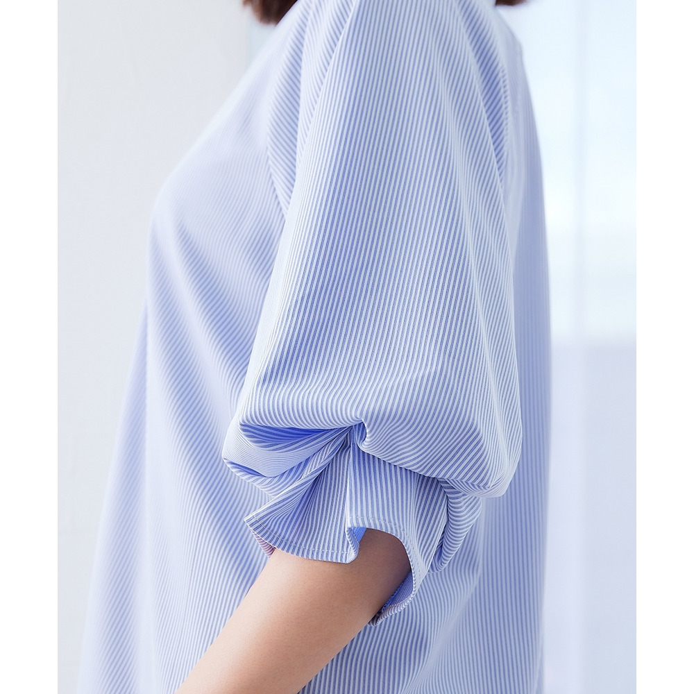 カットソー素材メタルボタンタックスリーブシャツ 大きいサイズ22