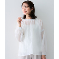 ストライプシアーボリューム袖ブラウス 大きいサイズ