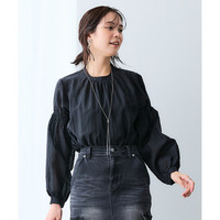 ストライプシアーボリューム袖ブラウス 大きいサイズ