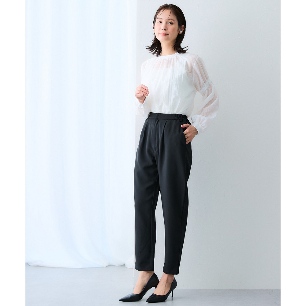 ストライプシアーボリューム袖ブラウス 大きいサイズ10