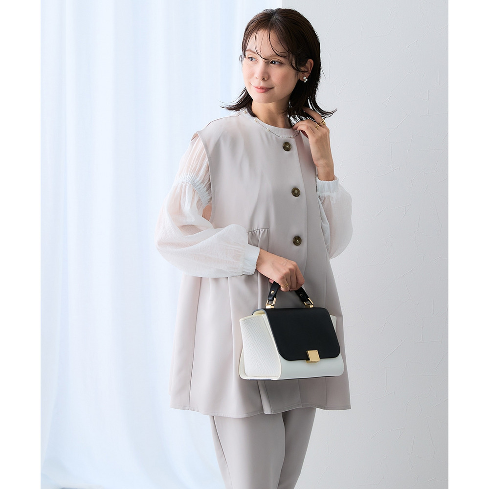 ストライプシアーボリューム袖ブラウス 大きいサイズ12