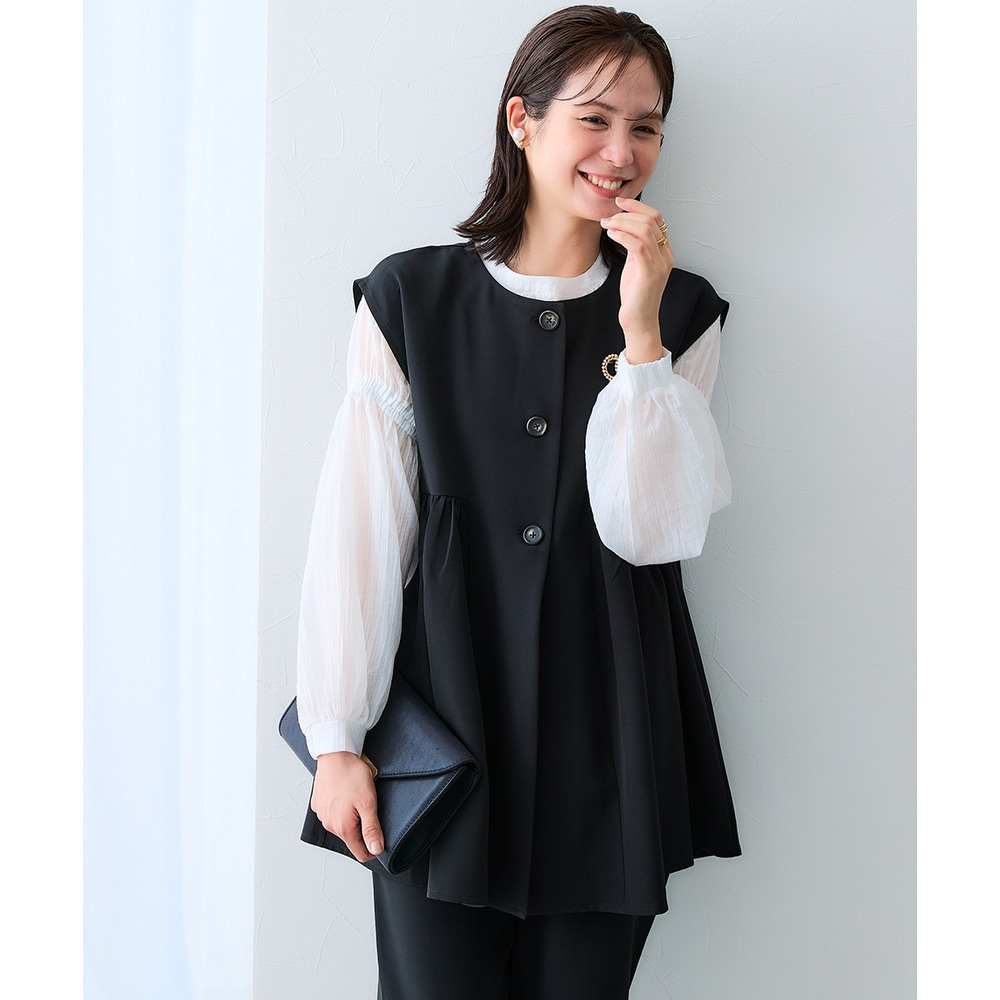 ストライプシアーボリューム袖ブラウス 大きいサイズ13