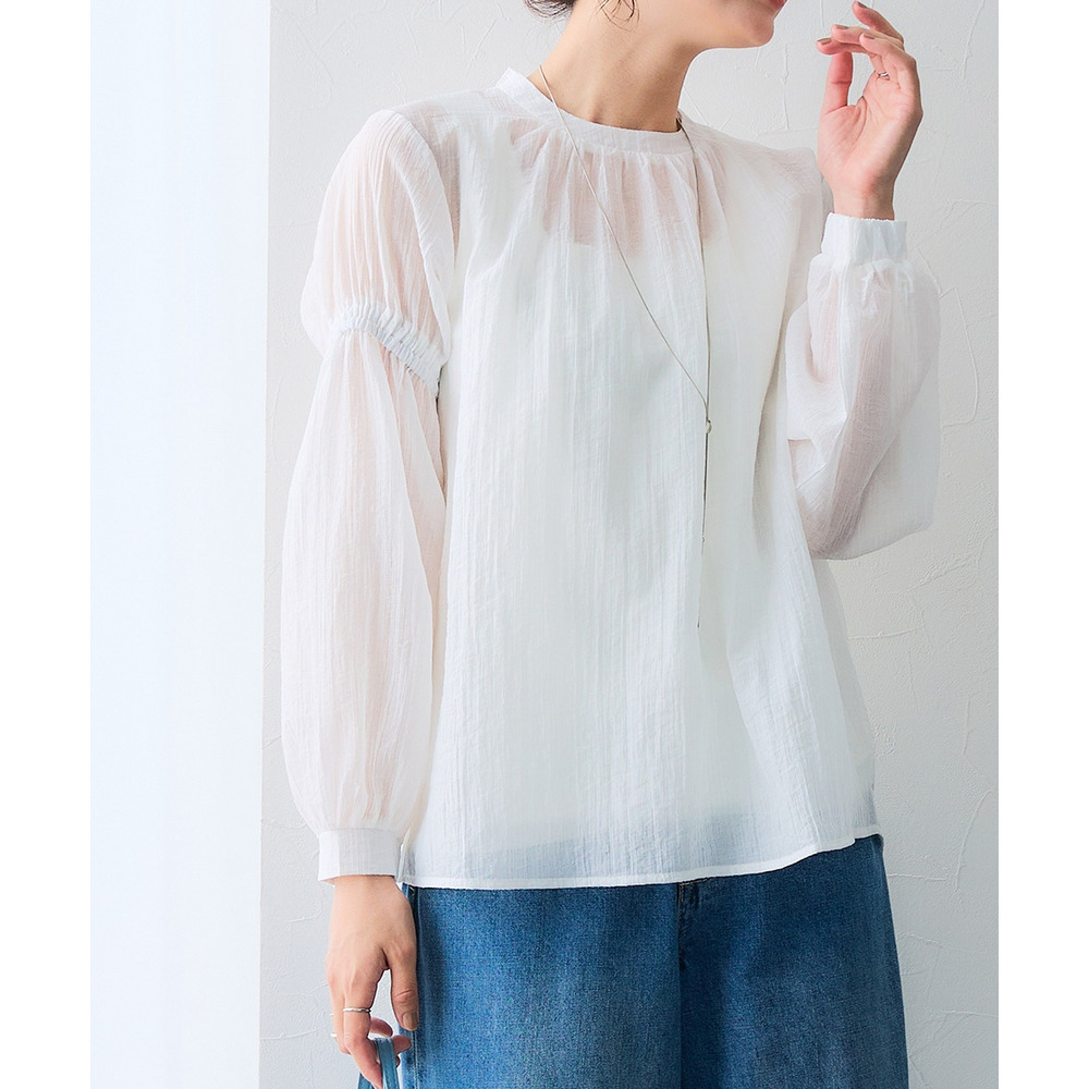 ストライプシアーボリューム袖ブラウス 大きいサイズ17