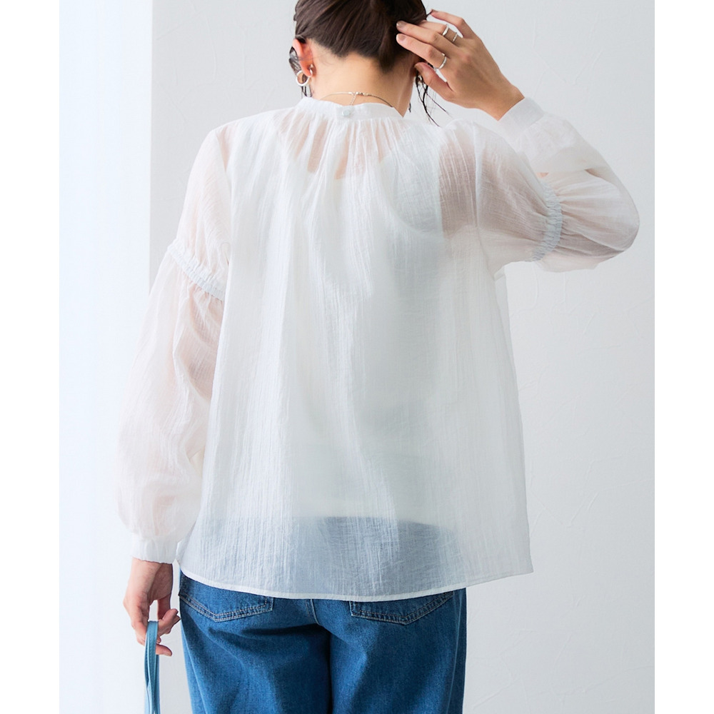 ストライプシアーボリューム袖ブラウス 大きいサイズ19