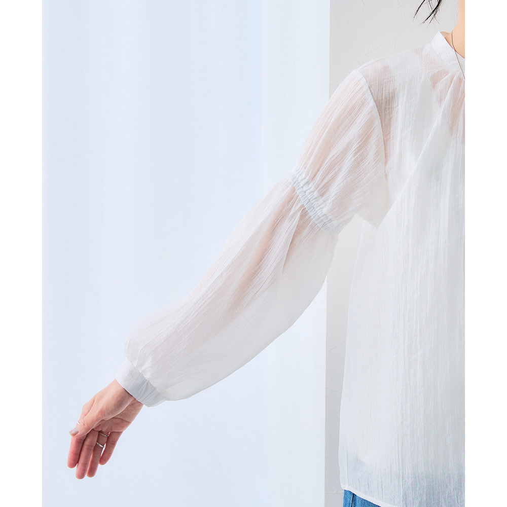 ストライプシアーボリューム袖ブラウス 大きいサイズ21