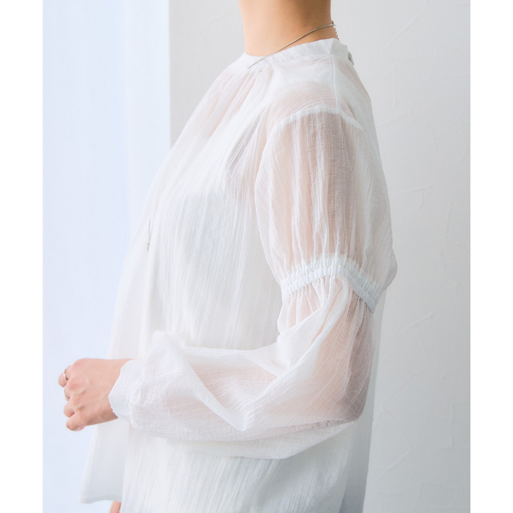 ストライプシアーボリューム袖ブラウス 大きいサイズ22