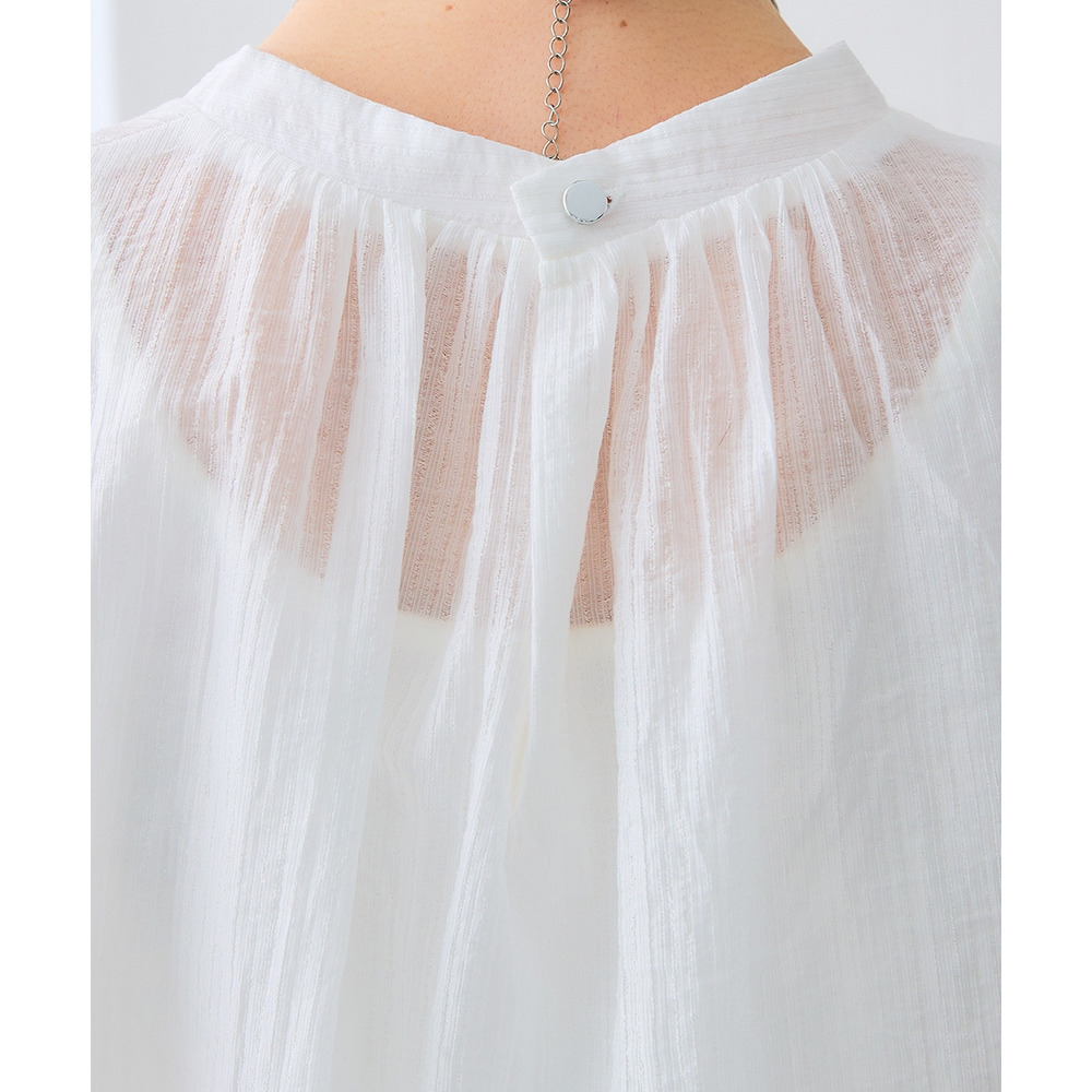 ストライプシアーボリューム袖ブラウス 大きいサイズ23