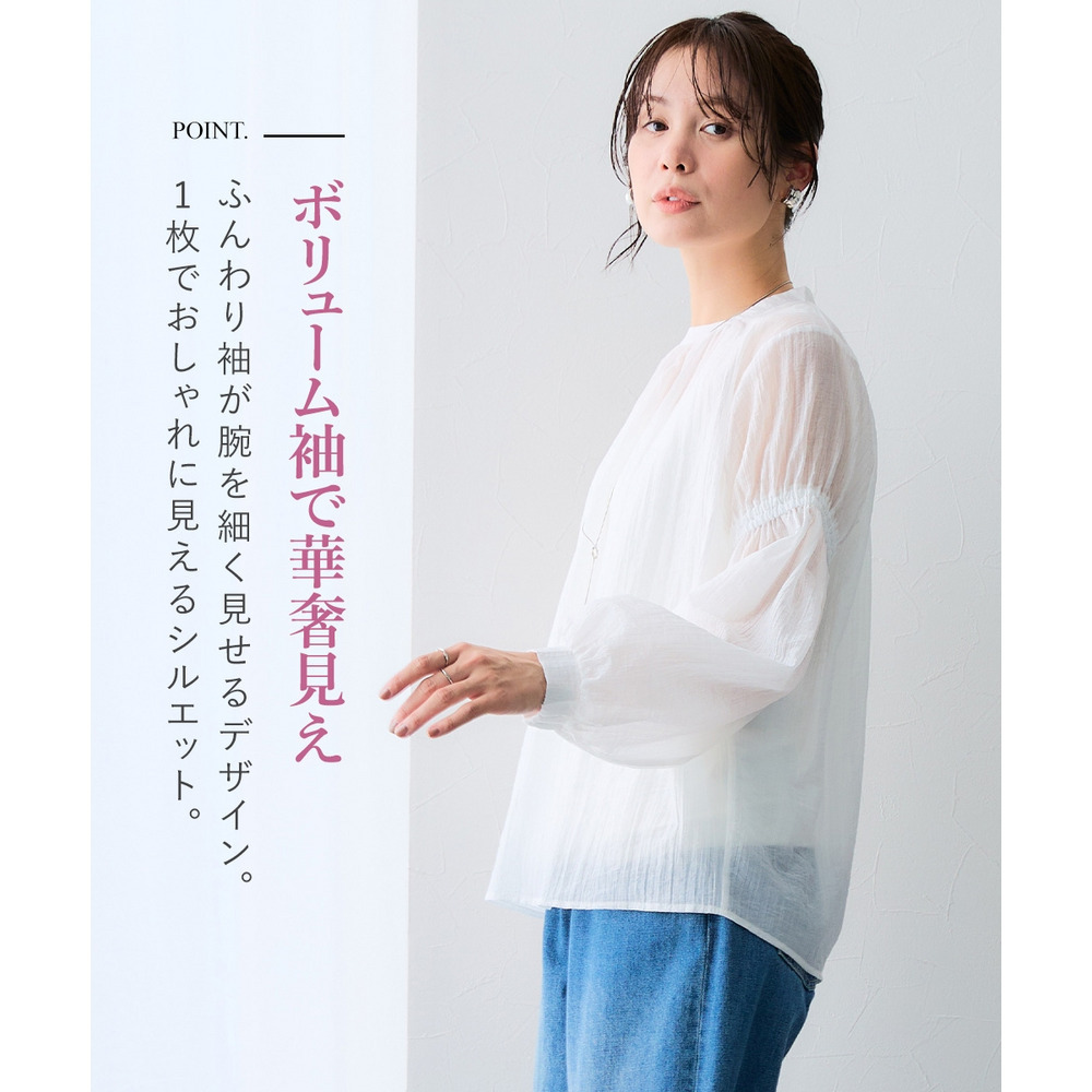 ストライプシアーボリューム袖ブラウス 大きいサイズ3