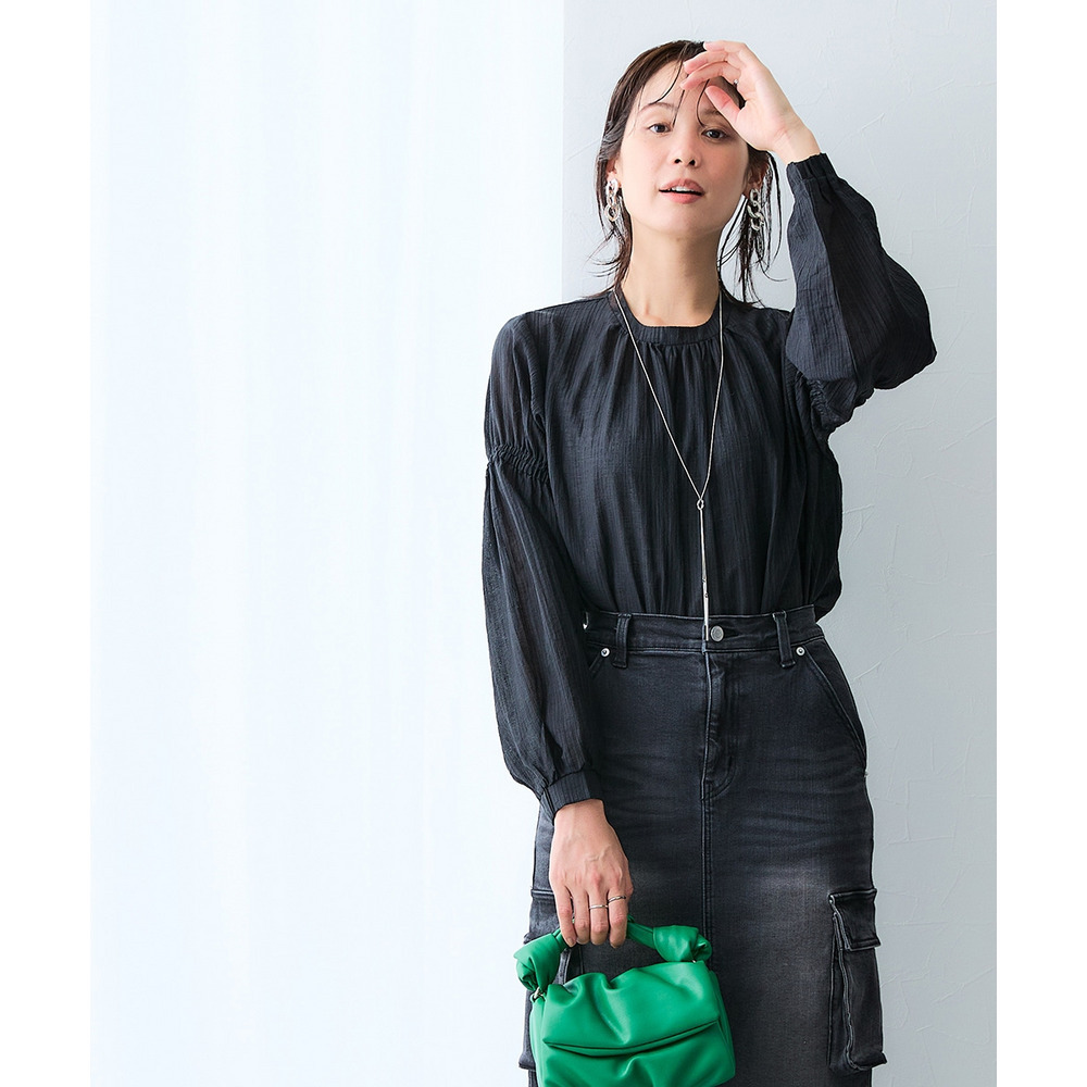 ストライプシアーボリューム袖ブラウス 大きいサイズ6