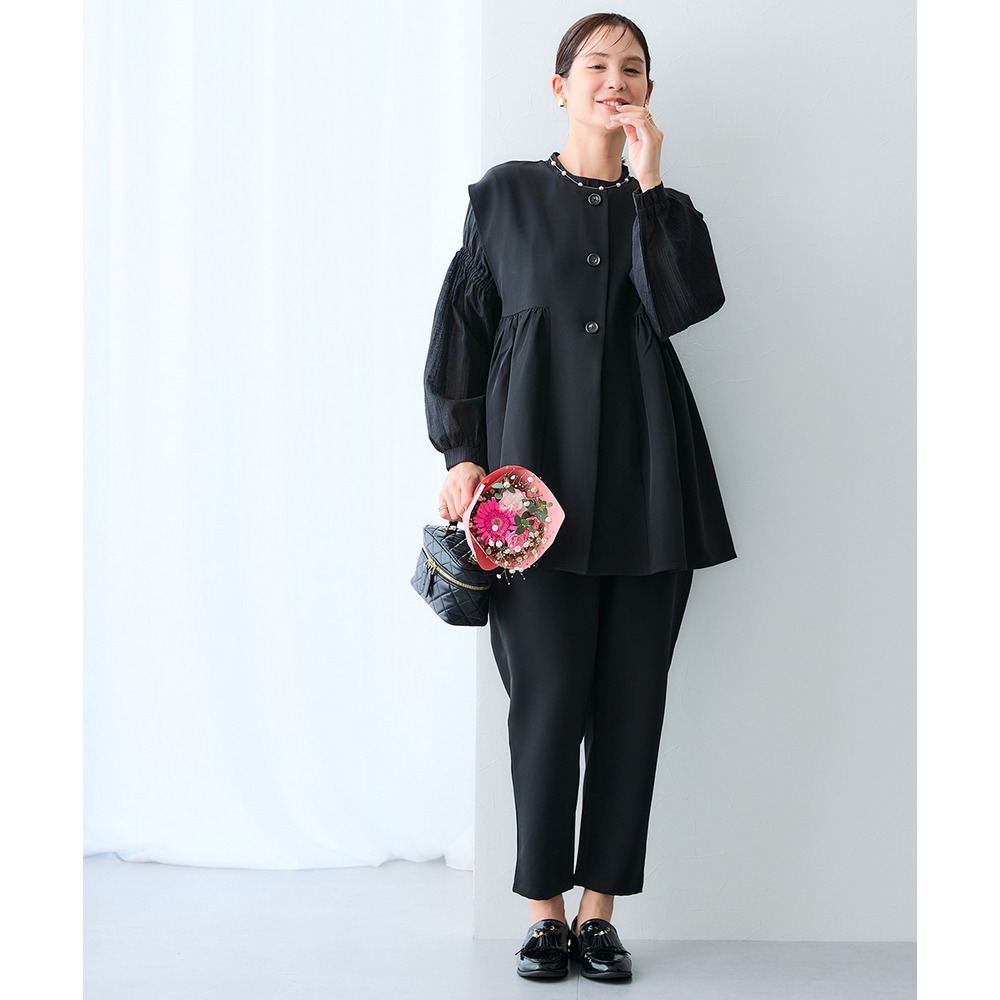 ストライプシアーボリューム袖ブラウス 大きいサイズ8