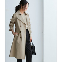 【花粉がつきにくい】トレンチコート（裏地ストライプ・共布ベルト付）（はっ水） 大きいサイズ