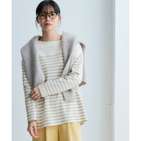 綿100％スムースパネル風ボーダーカットソートップス 大きいサイズ