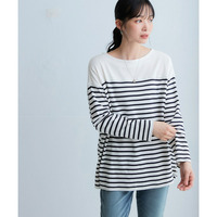 綿100％スムースパネル風ボーダーカットソートップス 大きいサイズ