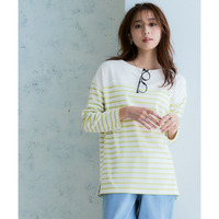 綿100％スムースパネル風ボーダーカットソートップス 大きいサイズ