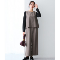 麻調合繊レイヤード風サロペットパンツ（しわになりにくい・接触冷感・UVカット・UVカット・ウォッシャブル） 大きいサイズ