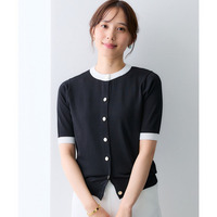 【ひんやり接触冷感】5分袖配色ニットカーディガン（UVカット・毛玉になりにくい・遮熱） 大きいサイズ