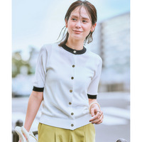 【ひんやり接触冷感】5分袖配色ニットカーディガン（UVカット・毛玉になりにくい・遮熱） 大きいサイズ