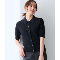 【ひんやり接触冷感】リブニットポロカーディガン（UVカット・毛玉になりにくい・遮熱） 大きいサイズ