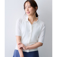 【ひんやり接触冷感】リブニットポロカーディガン（UVカット・毛玉になりにくい・遮熱） 大きいサイズ