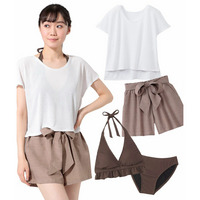 【4点セット】水陸両用透け感Tシャツ・パンツ付きビキニ水着（MU045-B） 大きいサイズ