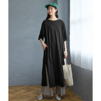 綿100％汗染みしにくいサイドスリットワンピース 大きいサイズ