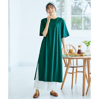 綿100％汗染みしにくいサイドスリットワンピース 大きいサイズ