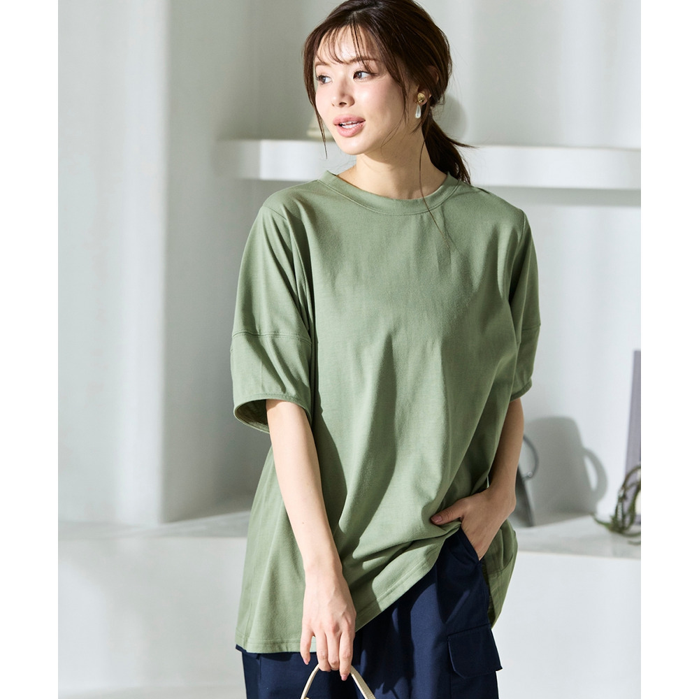 【汗染みしにくい】ランタンスリーブチュニック 大きいサイズ1