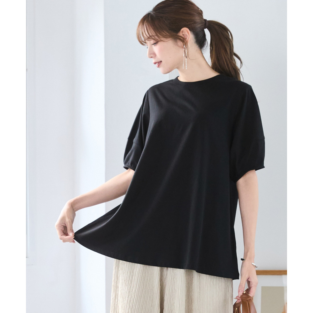 【汗染みしにくい】ランタンスリーブチュニック 大きいサイズ1