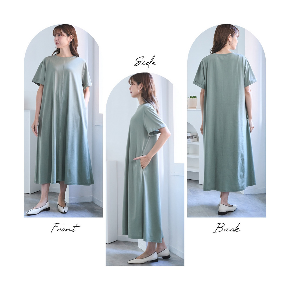 【汗染みしにくい】配色ステッチワンピース 大きいサイズ11