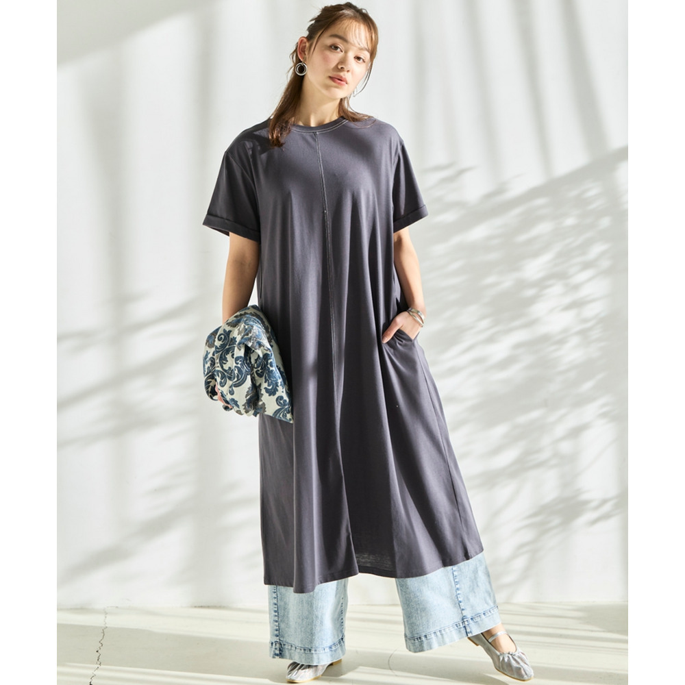 【汗染みしにくい】配色ステッチワンピース 大きいサイズ12