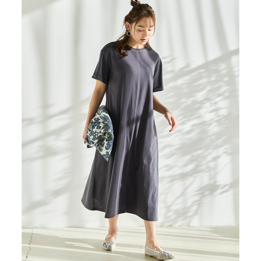 【汗染みしにくい】配色ステッチワンピース 大きいサイズ13