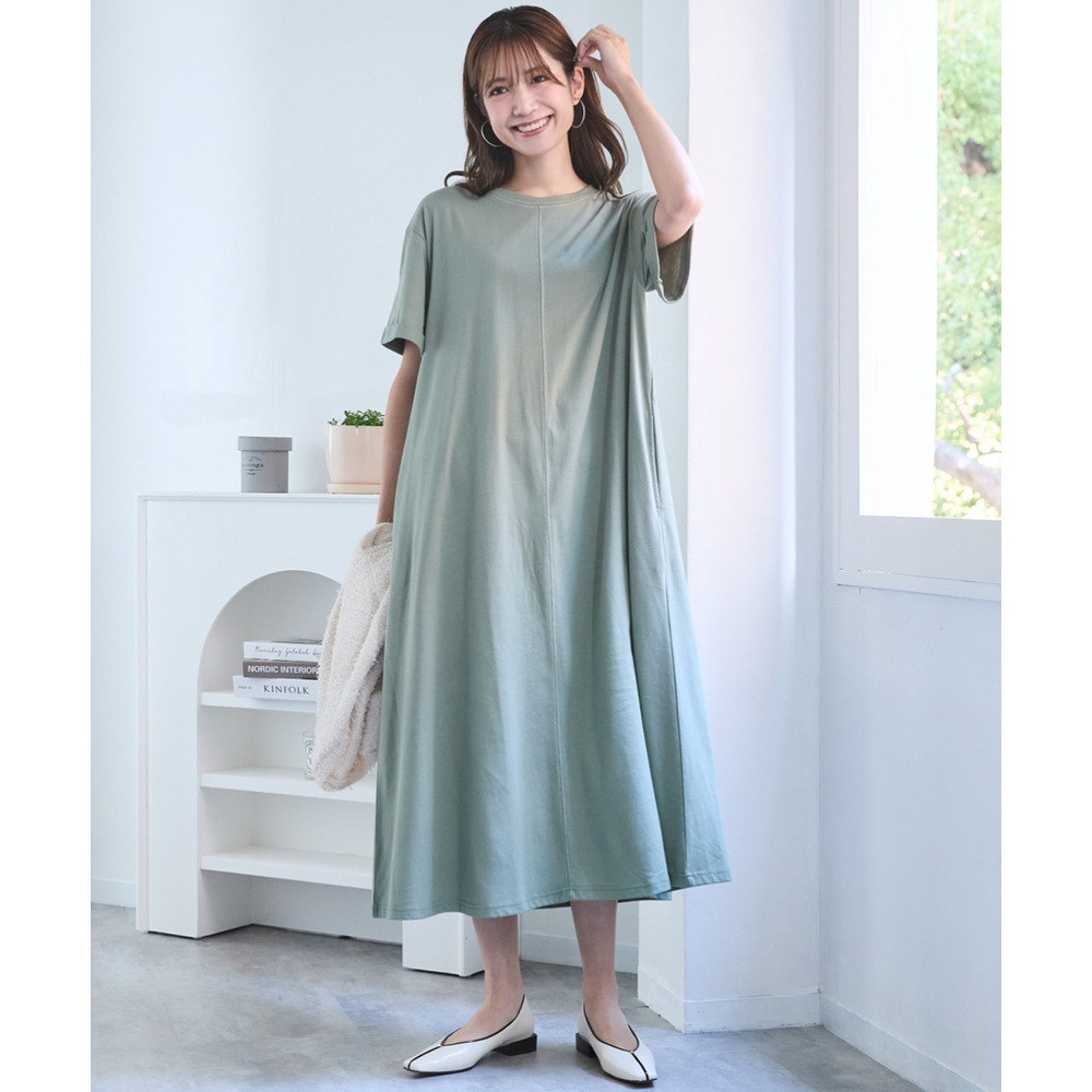 【汗染みしにくい】配色ステッチワンピース 大きいサイズ14