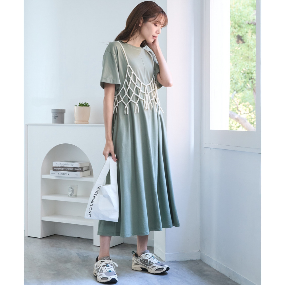 【汗染みしにくい】配色ステッチワンピース 大きいサイズ15