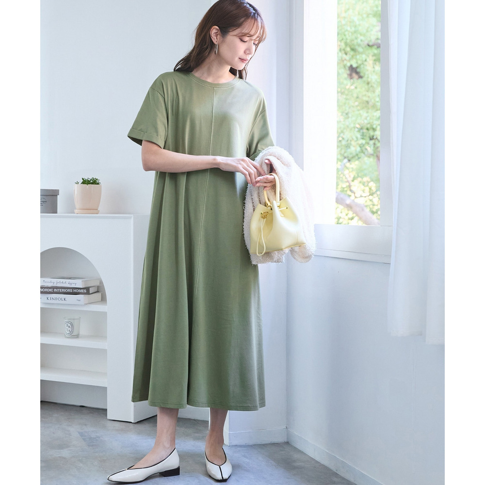 【汗染みしにくい】配色ステッチワンピース 大きいサイズ1