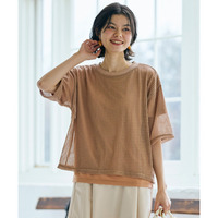 2点セット（透かし編ニットソー＋5分袖Tシャツ） 大きいサイズ