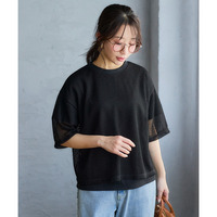 2点セット（透かし編ニットソー＋5分袖Tシャツ） 大きいサイズ