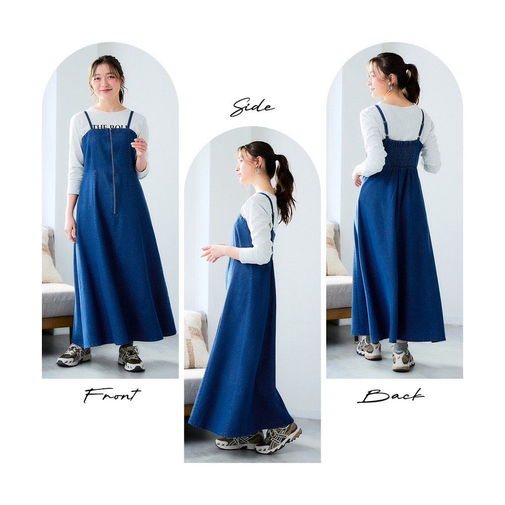 フロントジップデニムキャミワンピース 大きいサイズ10